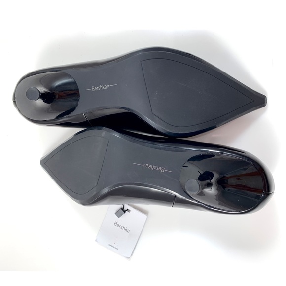 NWT BERSHKA black patent pointy kitten heel shoes - Picture 8 of 8